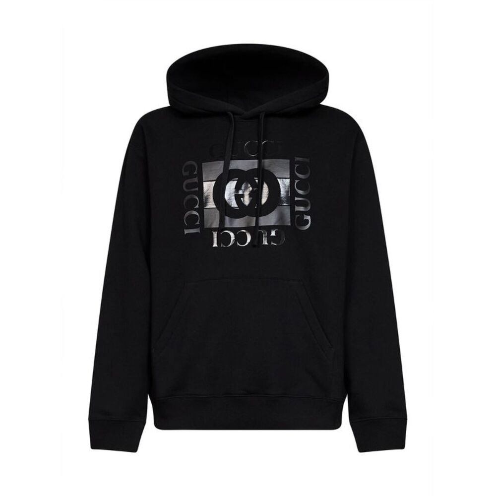 Gucci Men Black Cotton Jersey Printed Hoodie